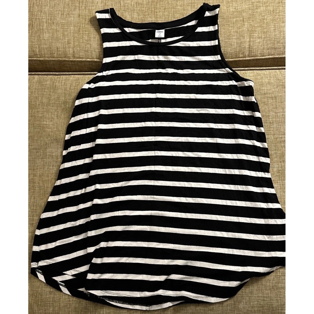 Old Navy Luxe Tank Top Women's Black White‎ Striped Sleeveless Round